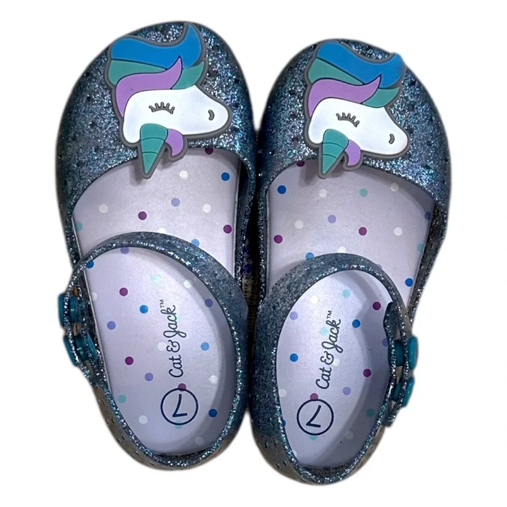 New Cat & Jack Toddler Girl’s Glitter Unicorn Jelly Sandals Size 7